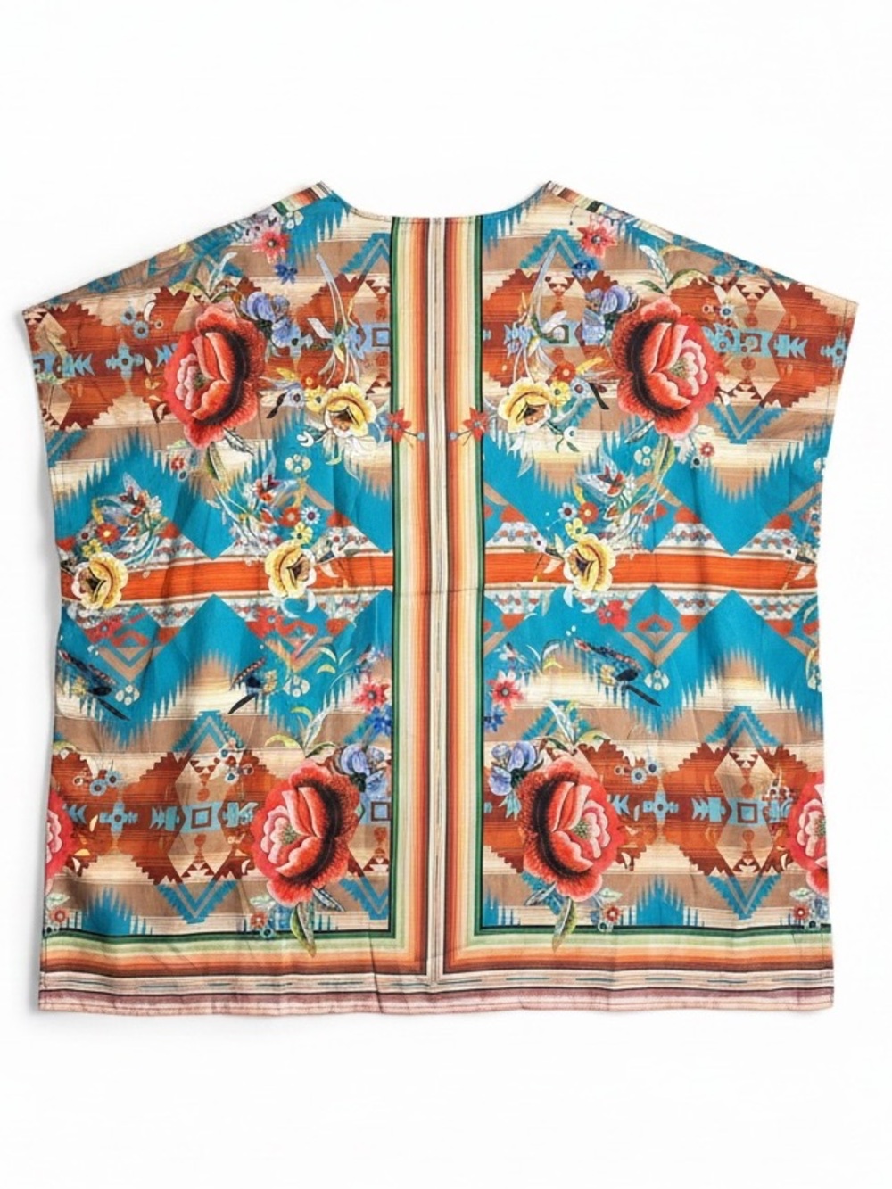 Fashion Express Floral Southwest Western Lightweight V-Neck Loose Fit Tunic Top - Picture 2 of 8